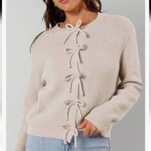 Women's Cream Sweater with Bow Details